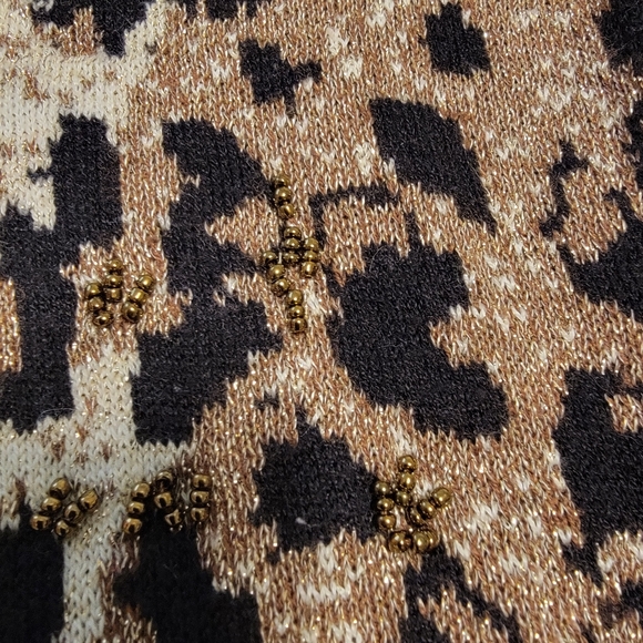 Lisa Originals Animal Print Gold Black Cream Beaded Knitted Blouse Top Sz L - Picture 5 of 14